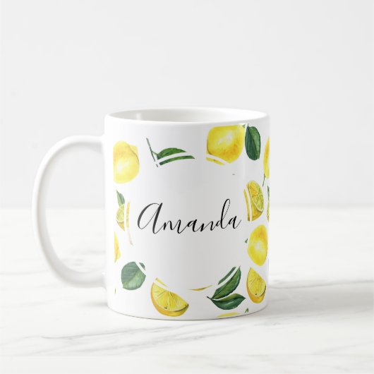 Yellow Lemons Watercolor Fruchtmuster Kaffeetasse (Links)