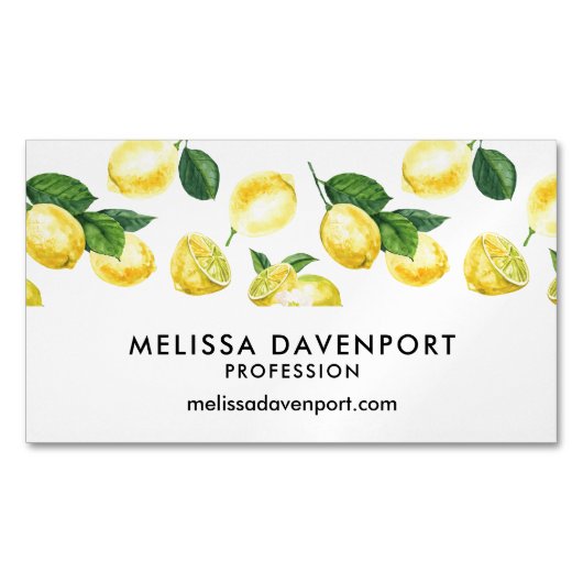 Yellow Lemons Watercolor Fruchtmuster Magnetische Visitenkarte (Vorderseite)