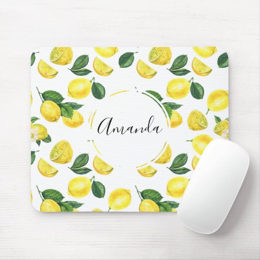 Yellow Lemons Watercolor Fruchtmuster Mousepad (Mit Mouse)
