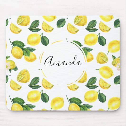 Yellow Lemons Watercolor Fruchtmuster Mousepad (Vorne)