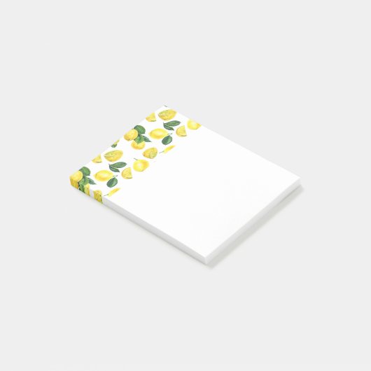 Yellow Lemons Watercolor Fruchtmuster Post-it Klebezettel (angewinkelt)