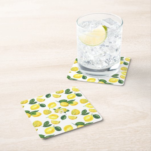 Yellow Lemons Watercolor Fruchtmuster Rechteckiger Pappuntersetzer (Vor Ort)