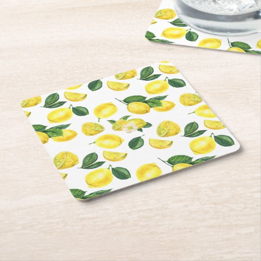 Yellow Lemons Watercolor Fruchtmuster Rechteckiger Pappuntersetzer (angewinkelt)