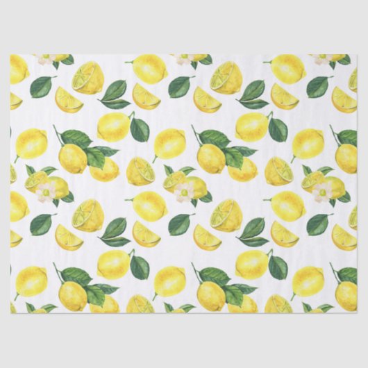 Yellow Lemons Watercolor Fruchtmuster Seidenpapier (Vorderseite)