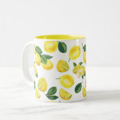 Yellow Lemons Watercolor Fruchtmuster Zweifarbige Tasse (Vorderseite Links)