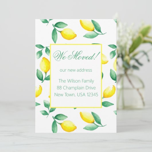Yellow Lemons Watercolor New Address Ankündigung (Stehend Vorderseite)
