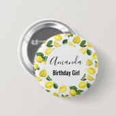 Yellow Lemons Watercolor Pattern Birthday Girl Button (Vorne & Hinten)