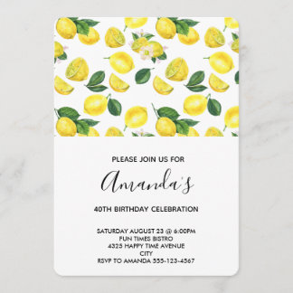 Yellow Lemons Watercolor Pattern Geburtstag Einladung
