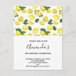 Yellow Lemons Watercolor Pattern Geburtstag Einladungspostkarte