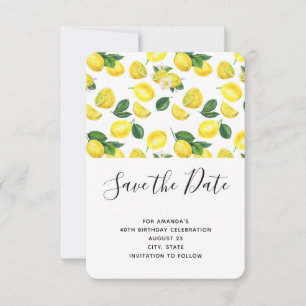 Yellow Lemons Watercolor Pattern Geburtstag Save The Date
