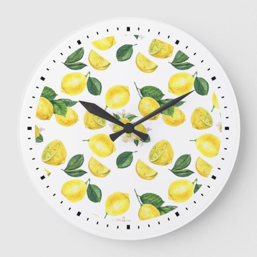 Yellow Lemons Watercolor Pattern Große Wanduhr (Vorderseite)
