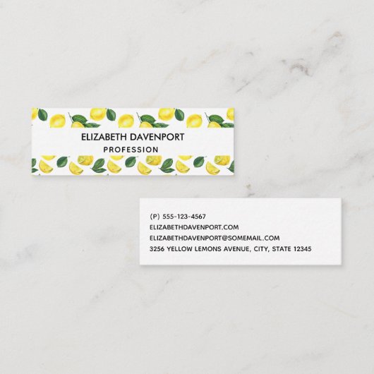 Yellow Lemons Watercolor Pattern Mini Visitenkarte (Vorne/Hinten)