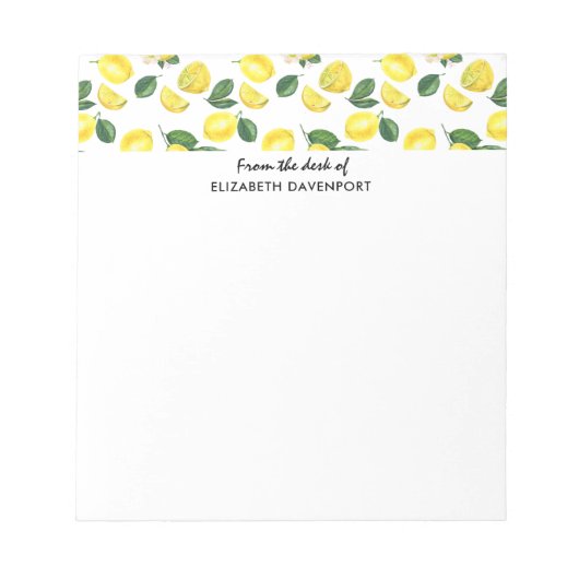 Yellow Lemons Watercolor Pattern Notizblock (Vorderseite)