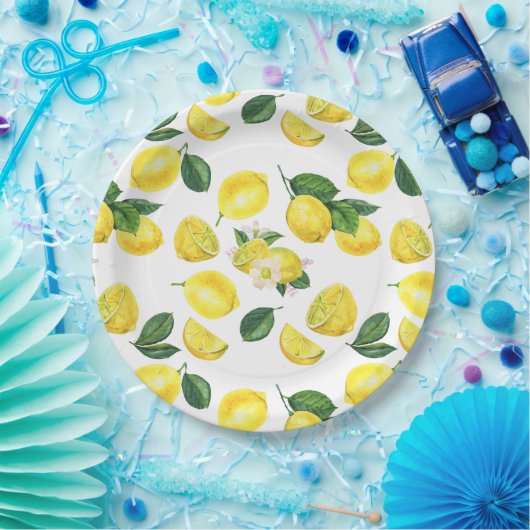 Yellow Lemons Watercolor Pattern Pappteller (Party)
