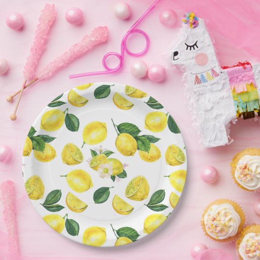 Yellow Lemons Watercolor Pattern Pappteller (Party)