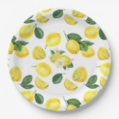 Yellow Lemons Watercolor Pattern Pappteller (Vorderseite)