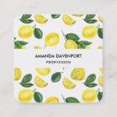 Yellow Lemons Watercolor Pattern Quadratische Visitenkarte (Vorderseite)