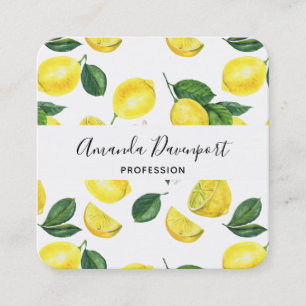 Yellow Lemons Watercolor Pattern Quadratische Visitenkarte