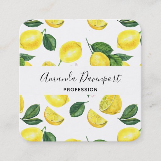 Yellow Lemons Watercolor Pattern Quadratische Visitenkarte (Vorderseite)