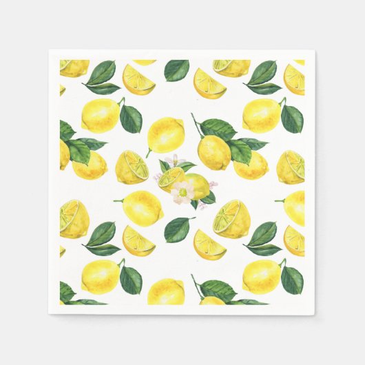 Yellow Lemons Watercolor Pattern Serviette (Vorderseite)
