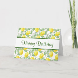 Yellow Lemons with Green Leaves Pattern Birthday Karte