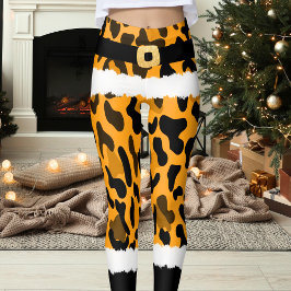 Yellow Leopard Print Santa Claus Kostüme Weihnacht Leggings