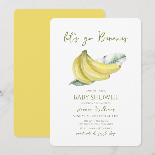 Yellow Let's Go Bananas Leaves Baby Shower Einladung (Vorne/Hinten)