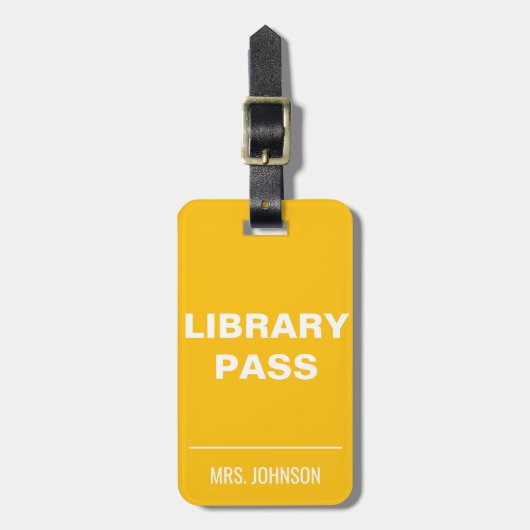 Yellow Library Pass School Hall Pass für Lehrer Gepäckanhänger (Vorderseite vertikal)
