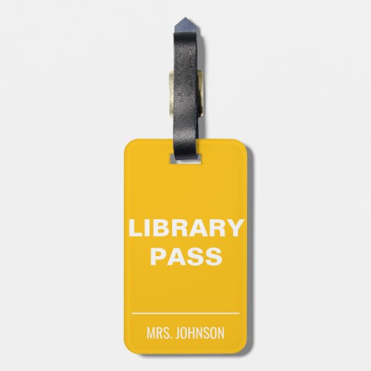 Yellow Library Pass School Hall Pass für Lehrer Gepäckanhänger (Rückseite vertikal)