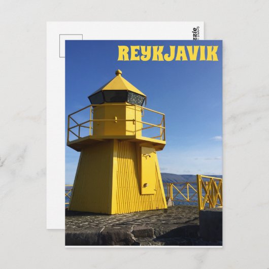 Yellow Lighthouse Reykjavik Island Travel Postkarte (Vorne/Hinten)