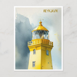 Yellow Lighthouse Reykjavik Island Wasserfarbe Postkarte