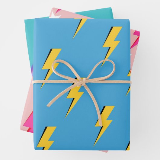 Yellow Lightning Blue Background Y2K Muster Geschenkpapier Set (Beispiel)