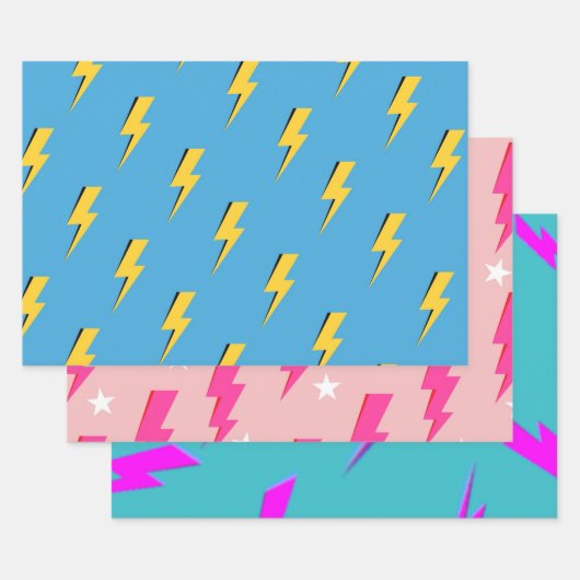 Yellow Lightning Blue Background Y2K Muster Geschenkpapier Set (Set)