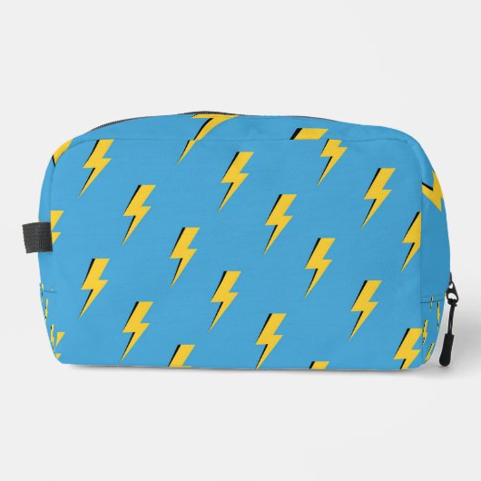 Yellow Lightning Blue Background Y2K Muster Waschbeutel (Vorderseite)