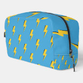 Yellow Lightning Blue Background Y2K Muster Waschbeutel (Rechte Ecke)