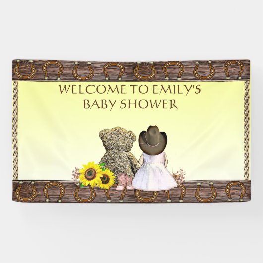 Yellow Lil' Cowgirl Personalisiert Babydusche Banner (Horizontal)
