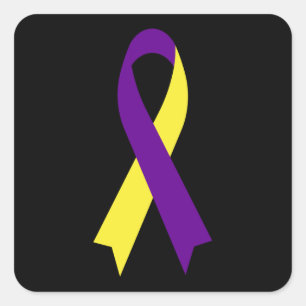 Yellow & Lila Awareness Ribbon von Janz Black Quadratischer Aufkleber