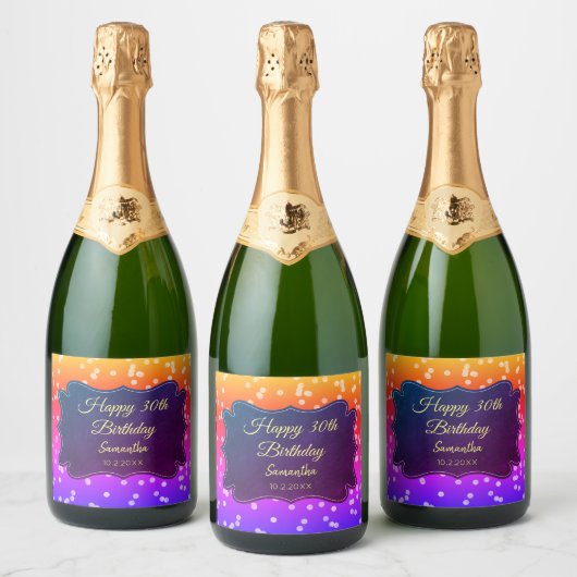 Yellow Lila Confetti Schaumweinetikett (Flaschen)