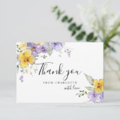 Yellow Lila Floral Brautparty Vielen Dank Karte (Stehend Vorderseite)