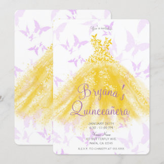 Yellow & Lilac Butterfly Dance Dance Dance Quincea Einladung