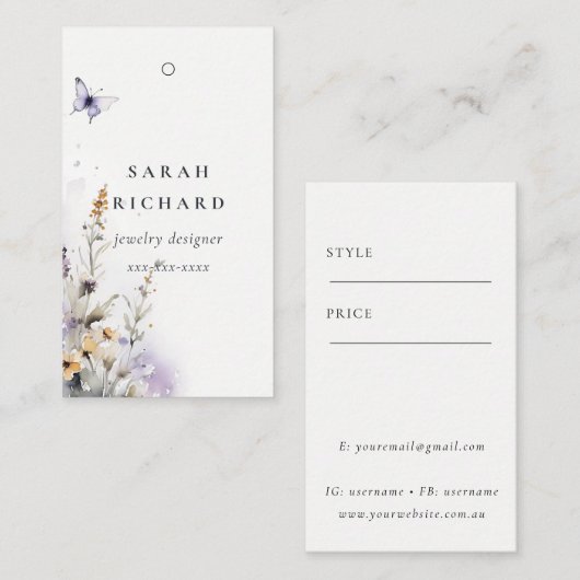 Yellow Lilac Wildblume Butterfly Einfache Preismar Visitenkarte (Vorne/Hinten)