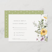 Yellow Lilac Wildblume Wreath Wedding RSVP Begleitkarte (Vorne/Hinten)