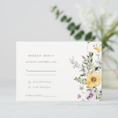 Yellow Lilac Wildblume Wreath Wedding RSVP Begleitkarte (Stehend Vorderseite)
