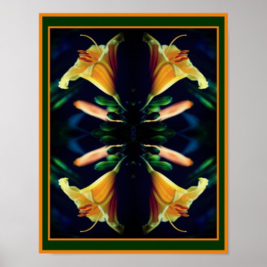 Yellow Lily Blume Mirror Abstrakt Poster (Vorne)