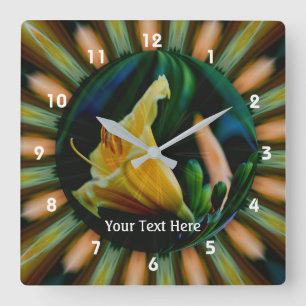 Yellow Lily Flower Abstract Art Quadratische Wanduhr