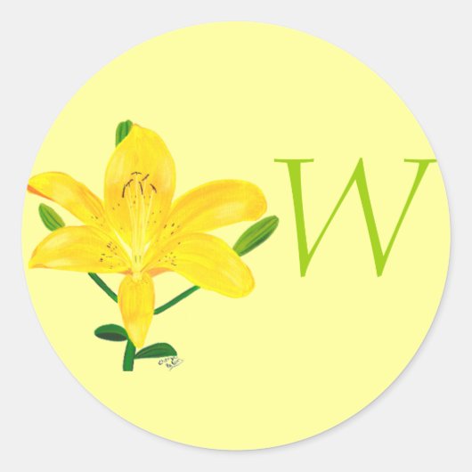 Yellow Lily Monogram Wedding Siegel Runder Aufkleber (Vorderseite)