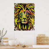 Yellow Lion Head Poster - Löwenwand (Küche)