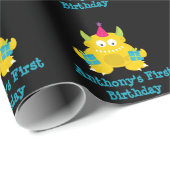 Yellow Little Monster Birthday Gift Wrap Geschenkpapier (Rolleneckpunkt)