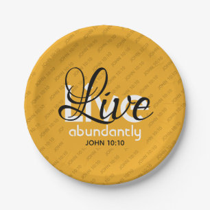 Yellow LIVE ÜBER John 10:10 Christlich Pappteller