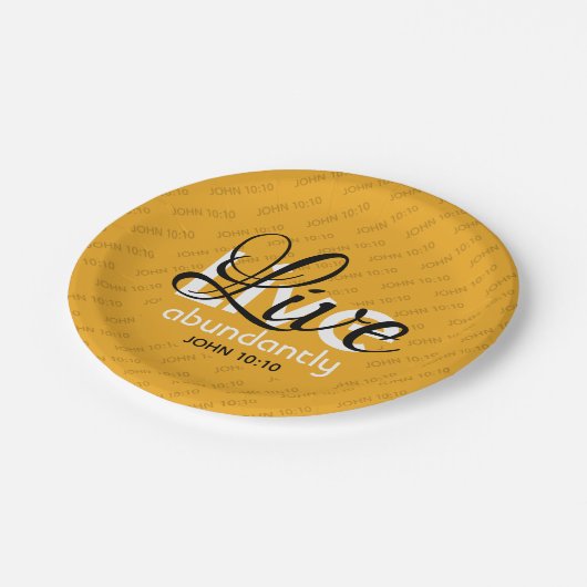 Yellow LIVE ÜBER John 10:10 Christlich Pappteller (Schrägansicht)